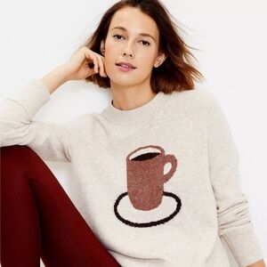 Lou & Grey Cream Sweater with Rust Coffee Cup Graphic